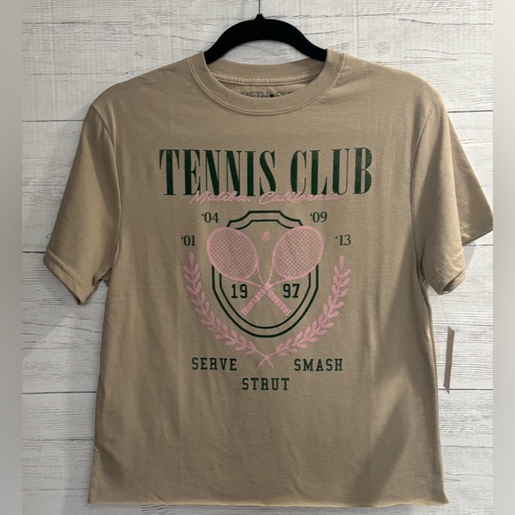 Fifth Sun Tops - Fifth Sun Tennis Graphic Tee Small Beige Malibu California Preppy Aesthetic NWT